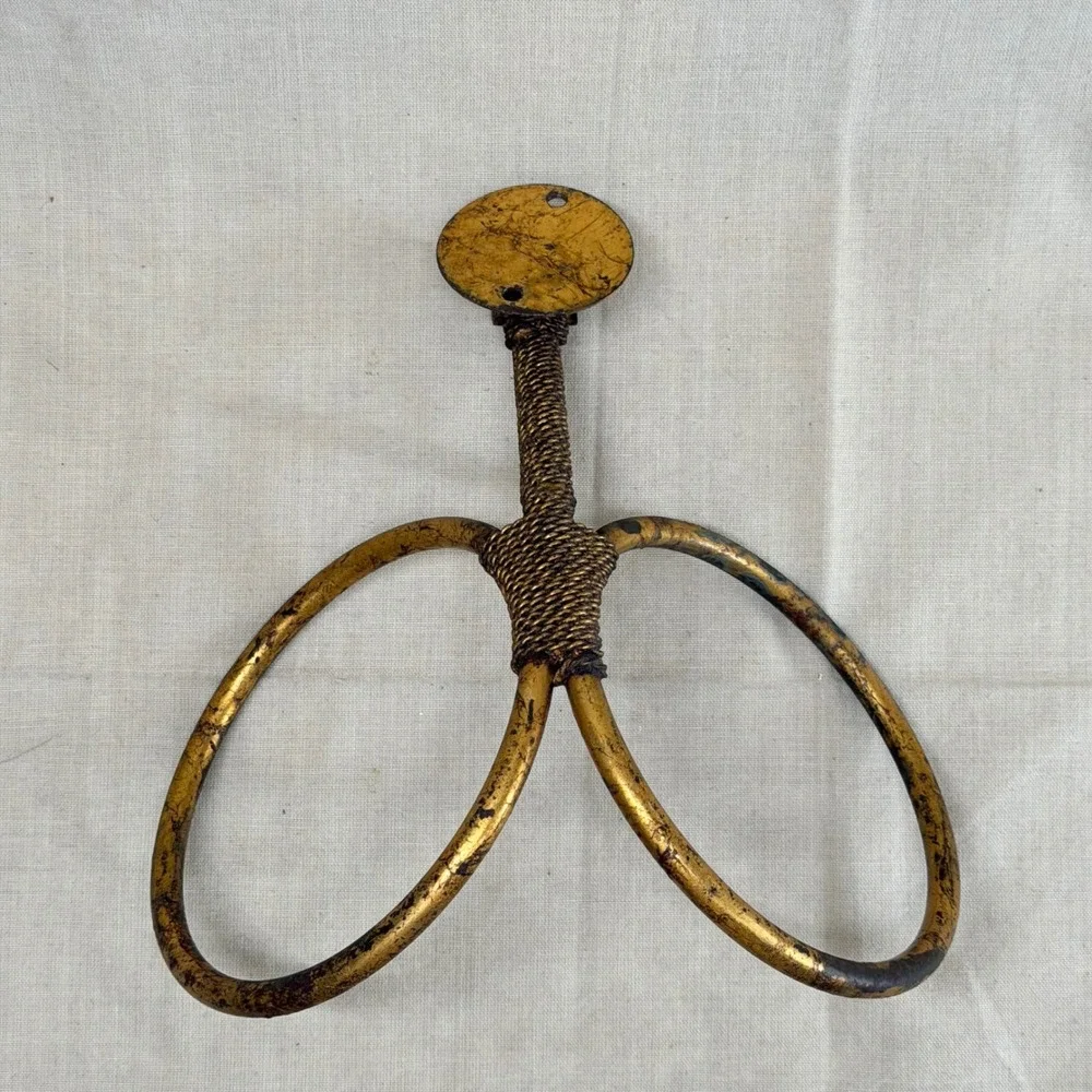 Vintage Brass Double Towel Ring Wall Holder Anthropologie Style Bathroom Decor